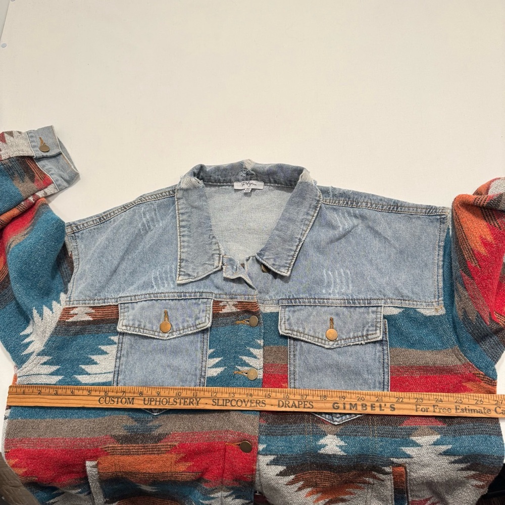 Southwestern Colorful Denim Jacket with Aztec Pattern Western XXL 2X - Picture 6 of 10